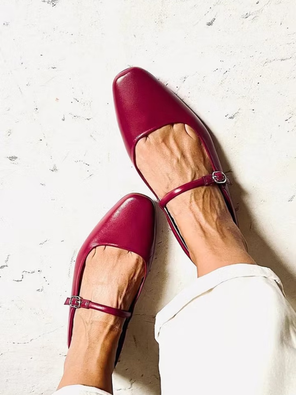 Cherry Red Mary Jane Ballet Flats Square Toe Memory Foam Footbed Like New 7.5